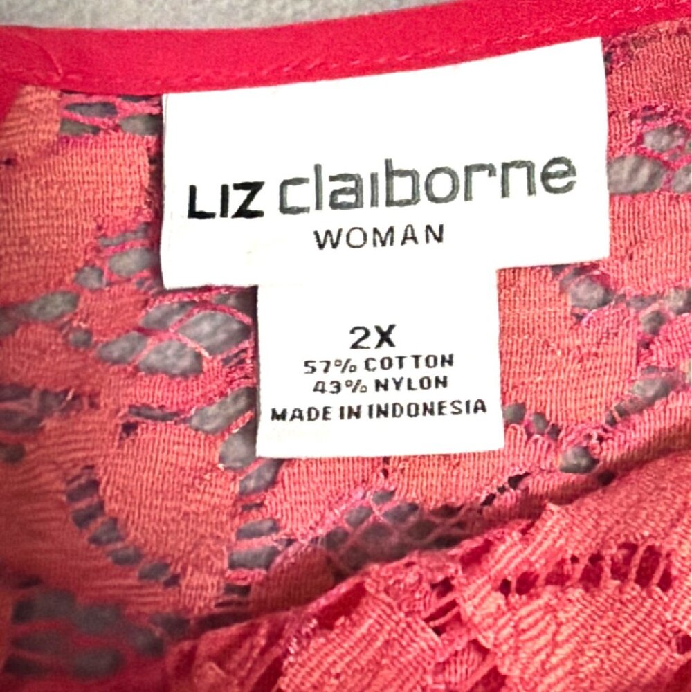 Liz Claiborne Womens Pink Lace Overlay Top With Back Zipper Accent Size 2X - Picture 3 of 7